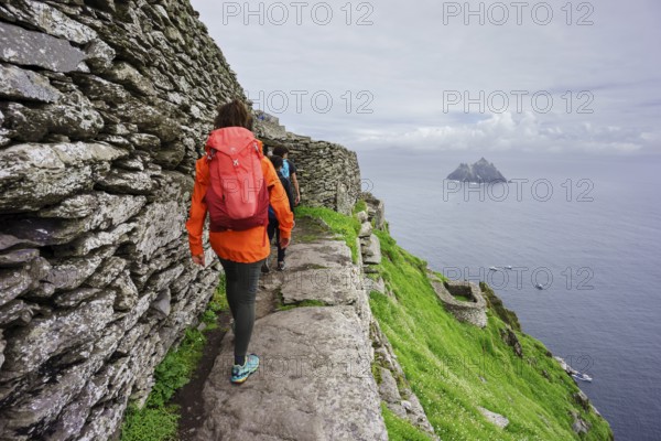 Visitors on the steep path up to the monastery, Skellig Michael island, Mainistir Fhionáin (St.