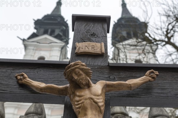Jesus Christ on the cross. Symbolic photo for Good Friday, Easter and Resurrection. Linz, Upper