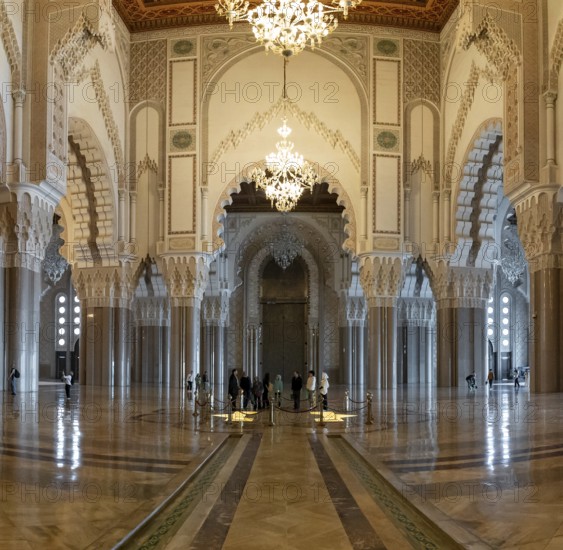 Casablanca, Morocco, 29 March, 2024: tourists enjoying a visit and guided tour of the Hassan II