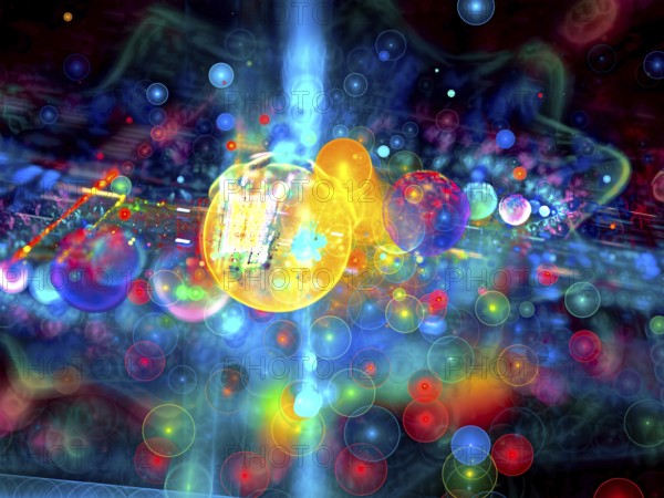 Abstract bright festive background - computer-generated image. Fractal art: glowing colourful chaos