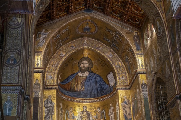 Monreale, Italy, July 18, 2023: Interior of Monreale Cathedral, a Catholic church and UNESCO world