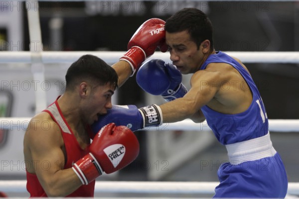 Sofia, Bulgaria. 27th February, 2021. Daniel Asenov (red) of Bulgaria and Deepak Komar of India