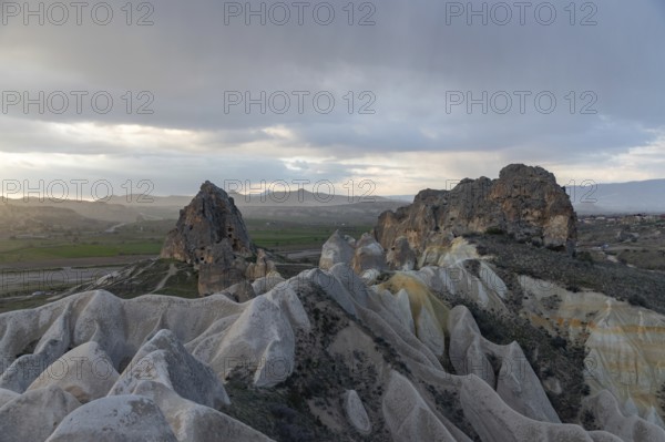 A picture of the Meskendir Valley, part of the Goreme Historical National Park, during a rainy