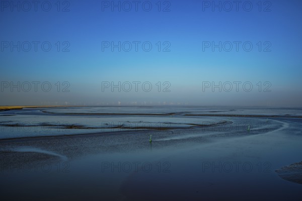 Tranquil waterscape with minimalist horizon under a blue sky, 9688 TN Drieborg, Dollart,