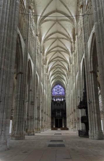 Rouen, France, August 30, 2018: Interior of a catholic temple. Saint-Ouen Abbey Church, Rouen,
