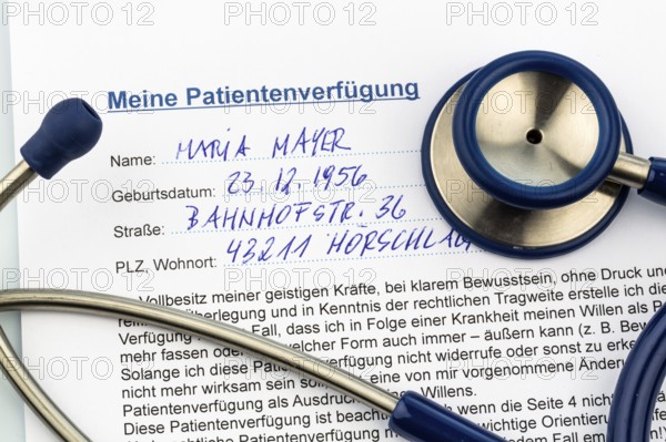 A living will in German. Instructions for the doctor or hospital in the event of a terminal illness
