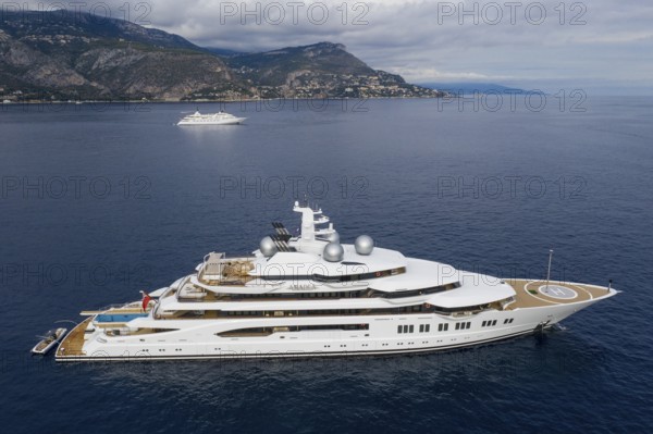 Aerial view 106, 5 metre motor yacht AMADEA, delivered in 2016 by the German shipyard Lürssen