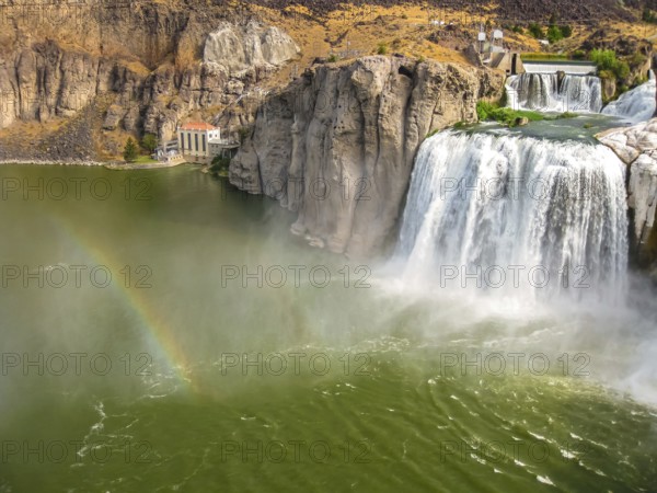 Spectacular aerial view of Shoshone Falls or Niagara of the West with rainbow reflected in the