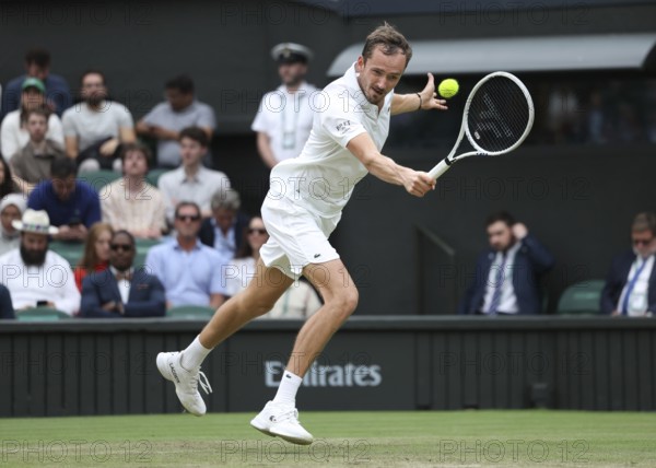 Russian tennis player Daniil Medvedev in action at the 2024 Wimbledon Championships, London,