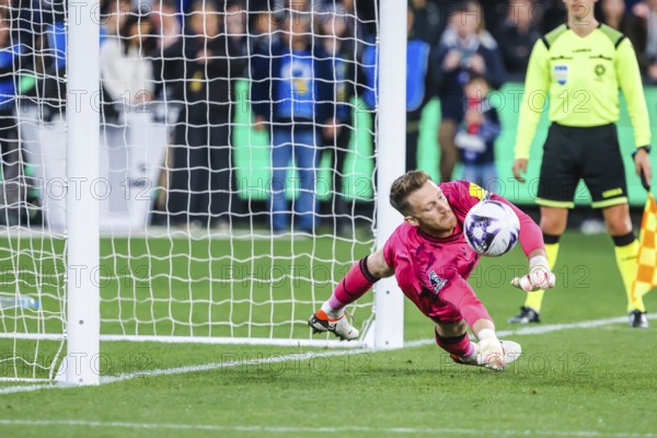 MELBOURNE, AUSTRALIA, MAY 22: Mark Gillespie Newcastle United saves a penalty against Tottenham