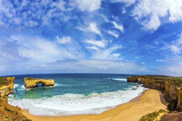 The Great Ocean Road of Australia. Azure ocean water of a small bay on the Pacific coast. The