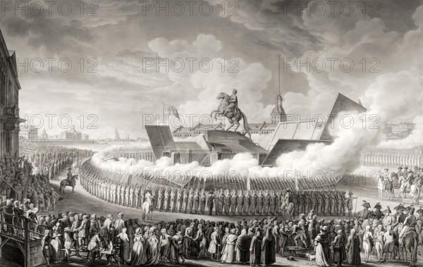 The opening of the Equestrian memorial to Peter the Great on the square of St. Petersburg, Russia,