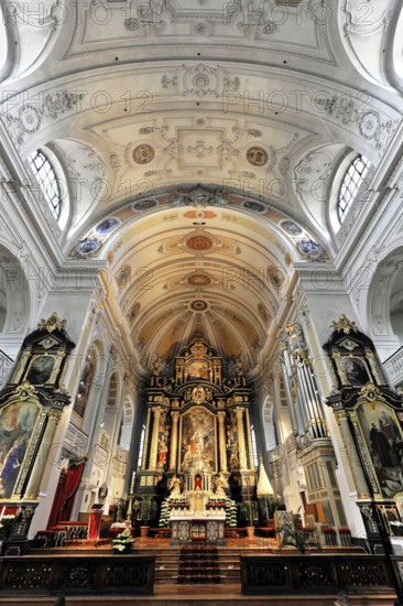 Interior view, central nave, Basilica and pilgrimage church of St. Anna, Altötting, Bavaria,