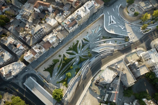 Aerial view of Nicosia cityscape the capital city of Cyprus and Eleftheria square with modern