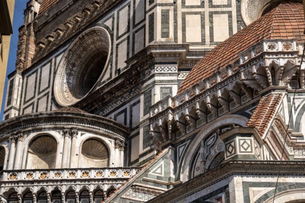 FLORENCE, ITALY, SEPTEMBER 21, 2023, Neo-gothic facade of the renaissance cathedral Santa Maria del
