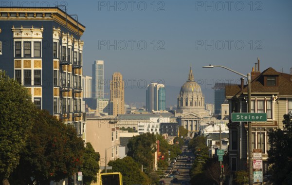 Fulton Street leads travelers straight down the hill into the City Hall building in downtown San