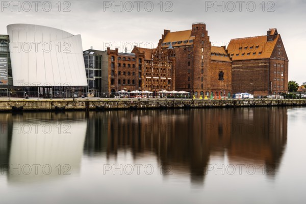 Stralsund, Germany, August 1, 2019: Scenic view of the harbour and the Ozeaneum aquarium in