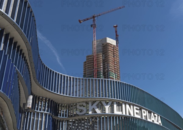 Skyline plaza with grand tower, a skyscraper building under construction in frankfurt am main,