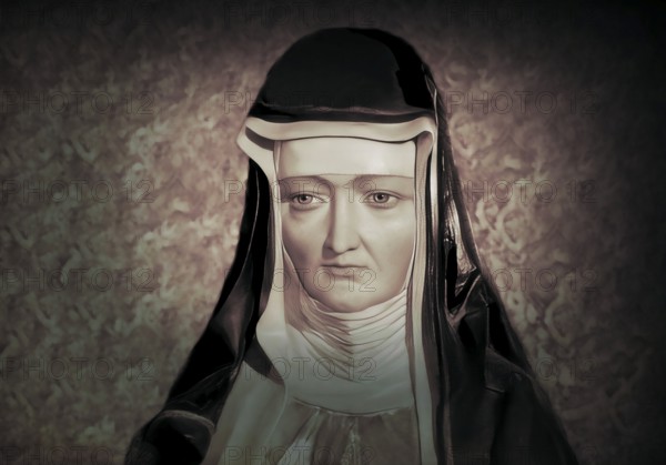 Figure of Hildegard of Bingen, Sibyl of the Rhine, 1098 – 1179, German Benedictine abbess and