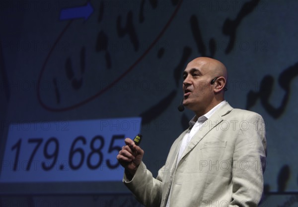 Sofia, Bulgaria - May 12, 2013: British theoretical physicist Jim Al-Khalili is lecturing at the