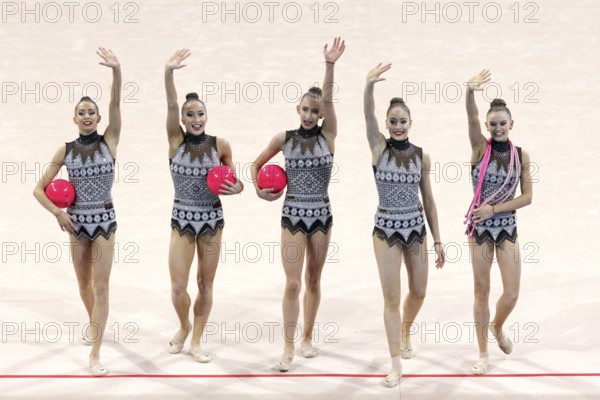 Sofia, Bulgaria - 6 May, 2017: Team Bulgaria performs during Rhythmic Gymnastics World Cup Sofia