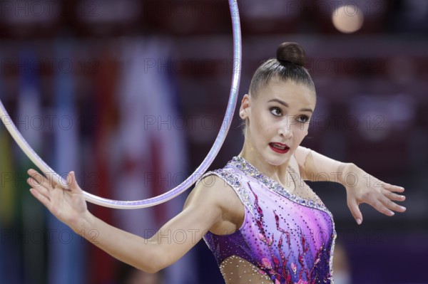Sofia, Bulgaria - 27 March, 2021: Sabina Tashkenbaeva of Uzbekistan performs during the individual