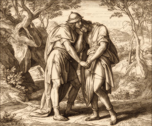 David and Jonathan, Old Testament, by Julius Schnorr von Carolsfeld