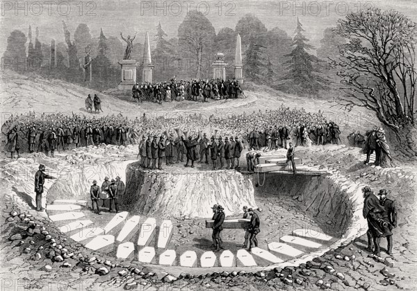 Burial of the unidentified victims after the Brooklyn Theatre fire in 1876, common grave at