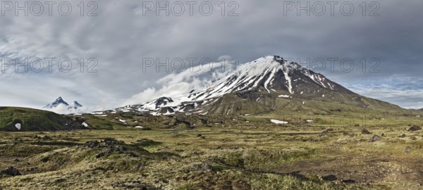 Kamchatka Peninsula beautiful mountain panorama landscape: scenery view on Oval Zimina Volcano in