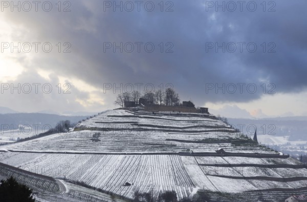 The Castle Weibertreu in Weinsberg in Winter. View from the Wartberg Heilbronn, Baden-Württemberg,