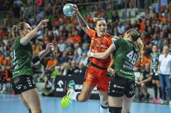 LUBIN, POLAND - MAY 22, 2024: Handball Orlen Superleague Women match MKS Zaglebie Lubin - MKS