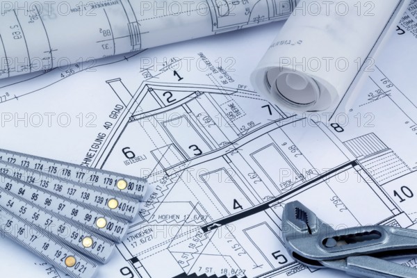 An architect's plan for the construction of a new home. Symbolic photo for financing and planning a