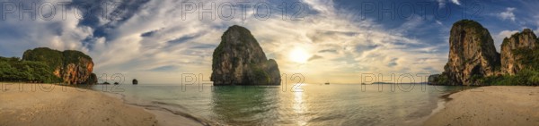 Tropical islands sunset view with ocean sea water at Phra Nang Cave Beach, Krabi Thailand nature