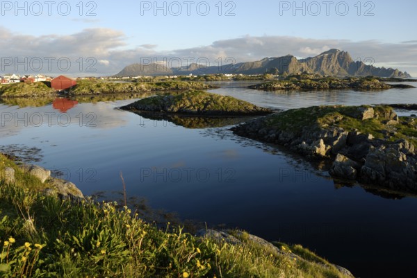 Coastal landscape near Andenes in the light of the midnight sun, Andöya, Vesteralen, Nordland,