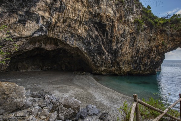 Landscape shot on the coast. View of a beach and the sea. Breathtaking coastline and Mediterranean