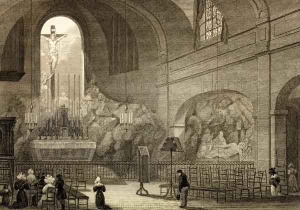 Chapelle du Calvaire, Eglise de St Roche, Church of Saint-Roch, Paris, antique steel engraved