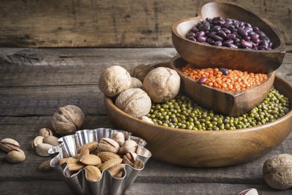 Sources of vegetable protein are various legumes and nuts