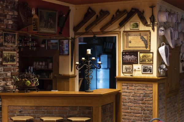 Valkenburg, Limburg, The Netherlands, 04 05 2022, Traditional wooden interior design of the Cafe