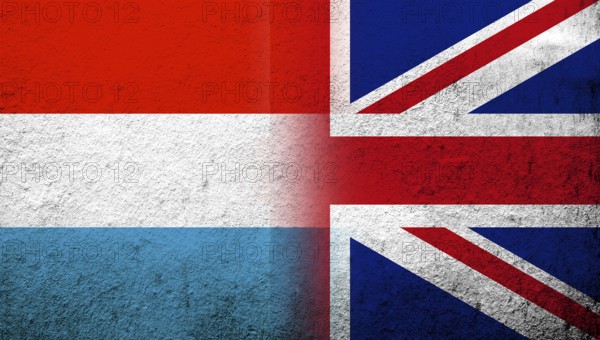 National flag of United Kingdom (Great Britain) Union Jack with Luxembourg National flag. Grunge