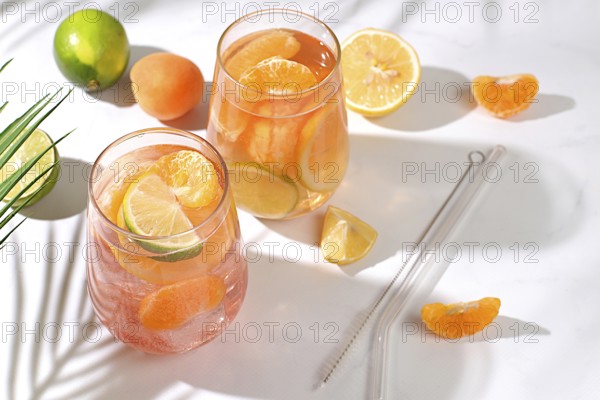 Summer party and healthy lifestyle advertising banner, diet vegan cocktail with chia seeds, lime,