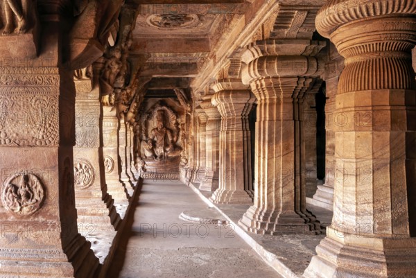 6th century Cave 3 dedicated to Vishnu, is the largest and most elaborate in Badami, Karnataka,