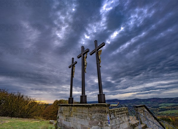 Crucifixion group, three crosses on the Kreuzberg in the Rhön, 12th station of the Way of the Cross