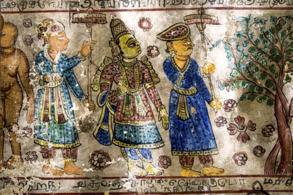 18th century Murals frescos paintings in Adinath Jain temple at Vidur village near Tindivanam,