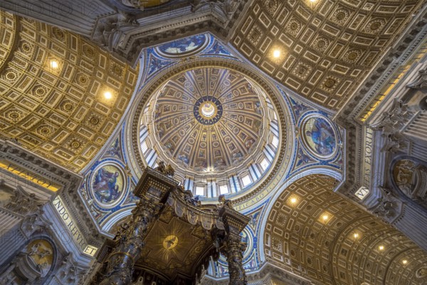 Saint Peter Basilica, Vatican State in Rome: interior with detail of cupola decorations