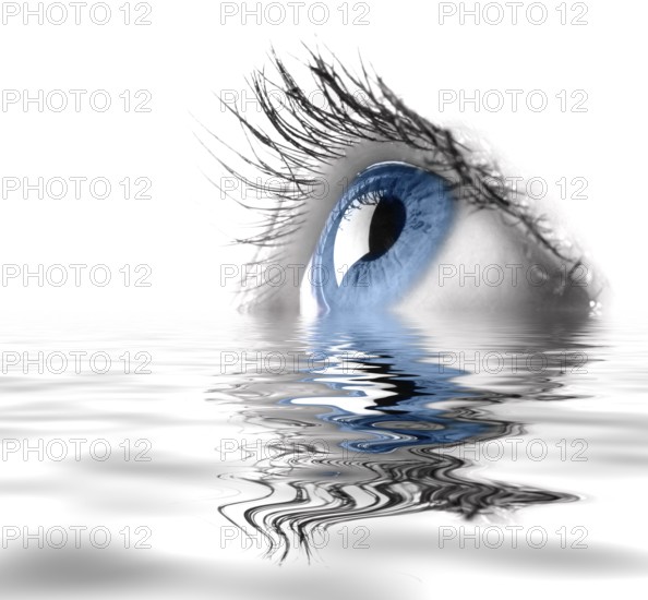 Blue female eye macro photography. Eyesight vision biometrics concept. Digital art effect of