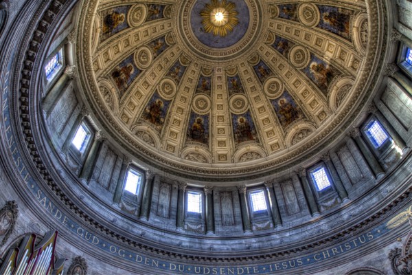 Copenhagen, Denmark, January 05, 2017: View of the huge cupola inside Frederik's Church also know