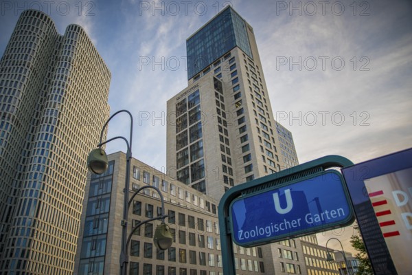 Berlin, Germany, June 2022: View on skyscrapers on Zoologischer Garten U-bahn or metro station with