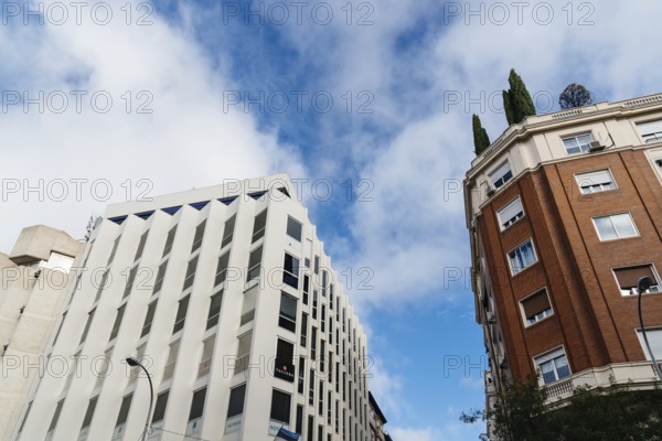 Madrid, Spain, November 2, 2019: Luxury residential and commercial buildings in Oertega y Gasset
