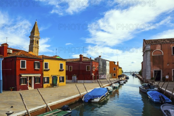 Inclined tower - a landmark of the island of Burano. Burano is island of multi colored bright