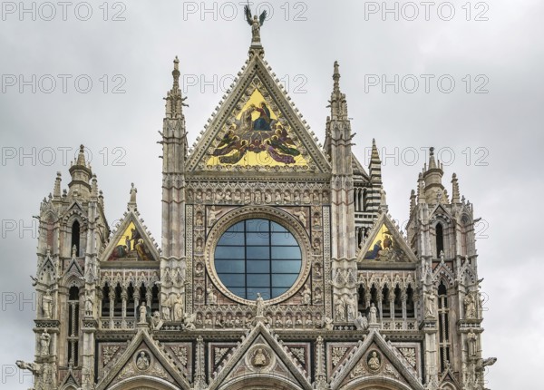 Main facade of Siena Cathedral (Duomo di Siena) is a medieval church in Siena, Italy. The cathedral